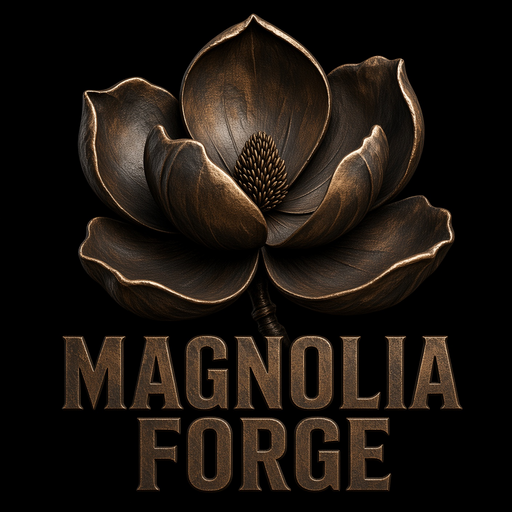 Magnolia Forge mark: a bronze magnolia bloom over the name